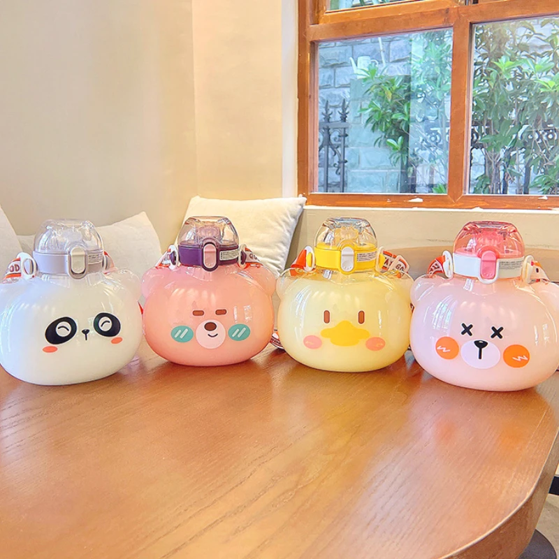 

1000ml Cute Cartoon Big Belly Cup Summer Large Capacity Cartoon Kettle Simple Personality Plastic Cup Girls Outdoor Sports Water