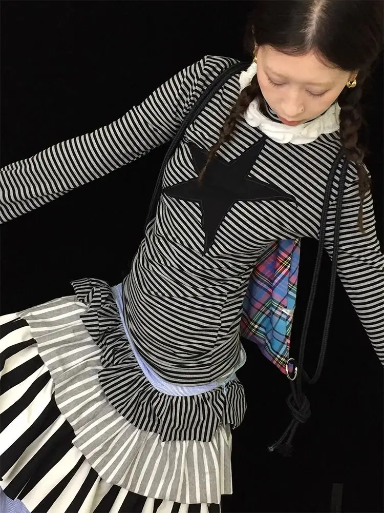 Tonngirls винтажная футболка с принтом женские лоскутные полосатые футболки высоким