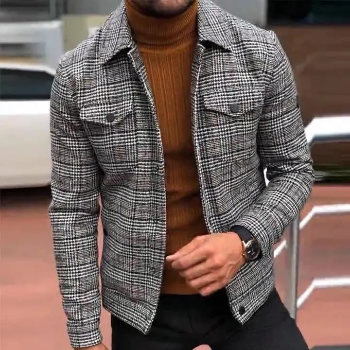 

Men's autumn grey jacket slim fit fashion plaid jacket for men