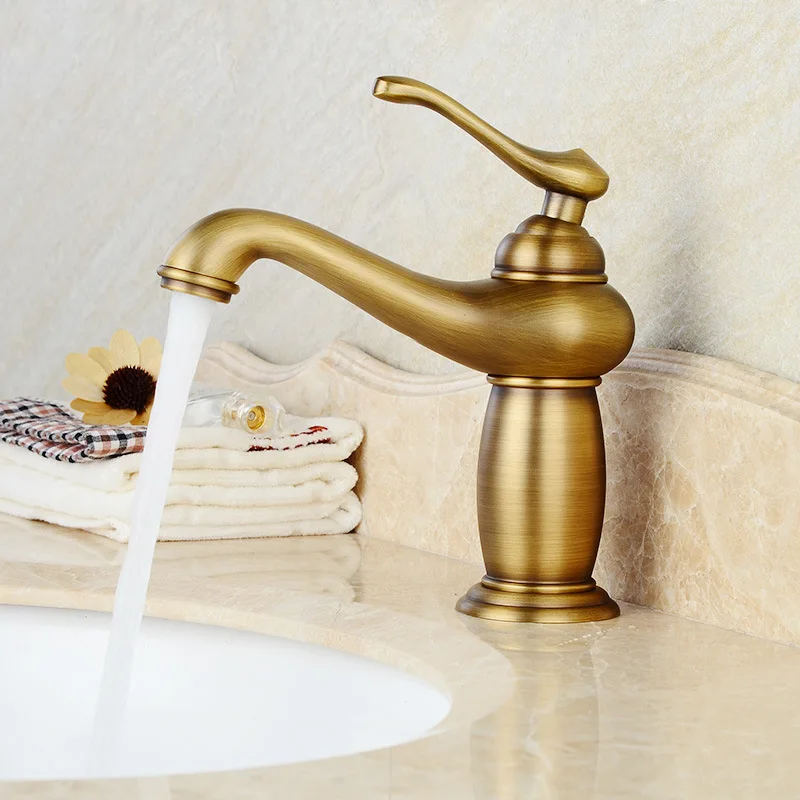 

Antique magic lamp blue and white porcelain single handle faucet hot and cold all copper washbasin bathroom bathtub retro faucet