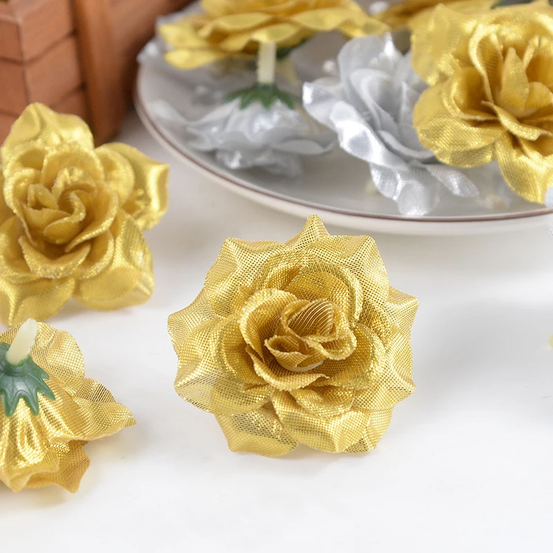 

10/20/30pcs 6cm Gold Silver Artificial Rose Silk Flower Heads Wedding Party Home Decor DIY Wreath Scrapbooking Craft Fake Flower