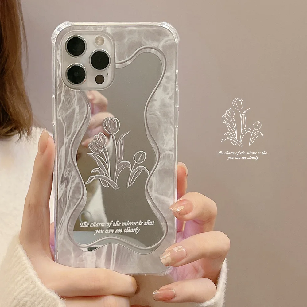 

For Iphone case Tulip Flower Pattern Mirror Phone Case For Iphone 11 12 13Pro Max X Xs MAX XR 7Plus 8Plus
