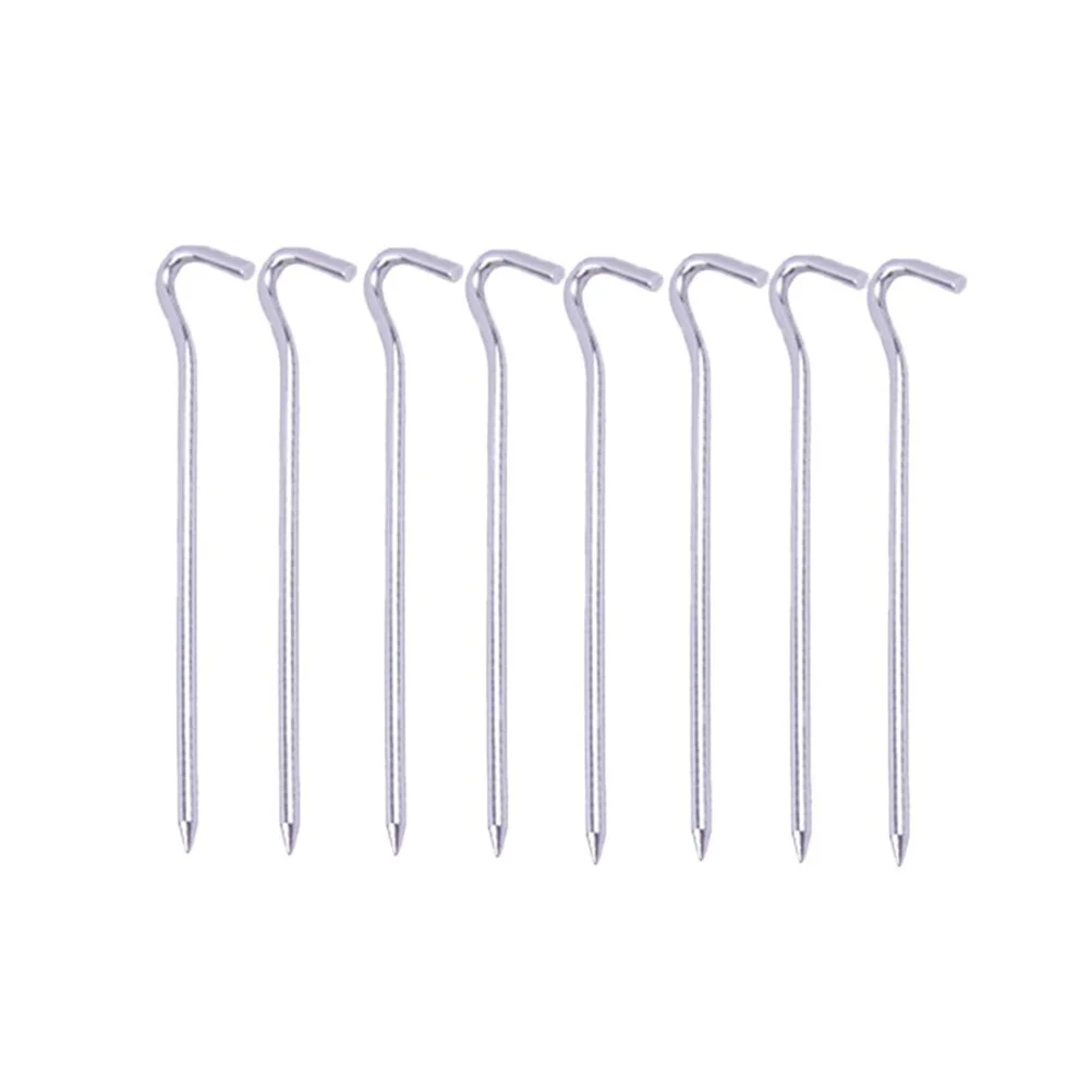 

8PC Heavy duty tent stakes question shape aluminum alloy pegs with hook for outdoor trip hiking ( sliver )