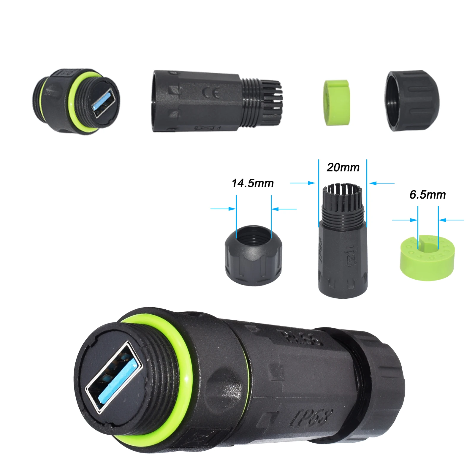 Фото Водонепроницаемый USB 3.0 разъем YXY IP68 для монтажа на панель 20 мм - Сверхпрочный порт для зарядки на открытом воздухе для морского транспорта/автодомов/промышленности №3