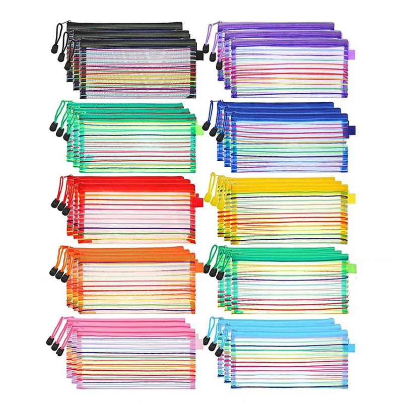 

80 Pack Zipper Mesh Pouch Multicolor Pencil Pouch Mesh Bags With Zipper Mesh Cosmetics Bag For Office School Accessory