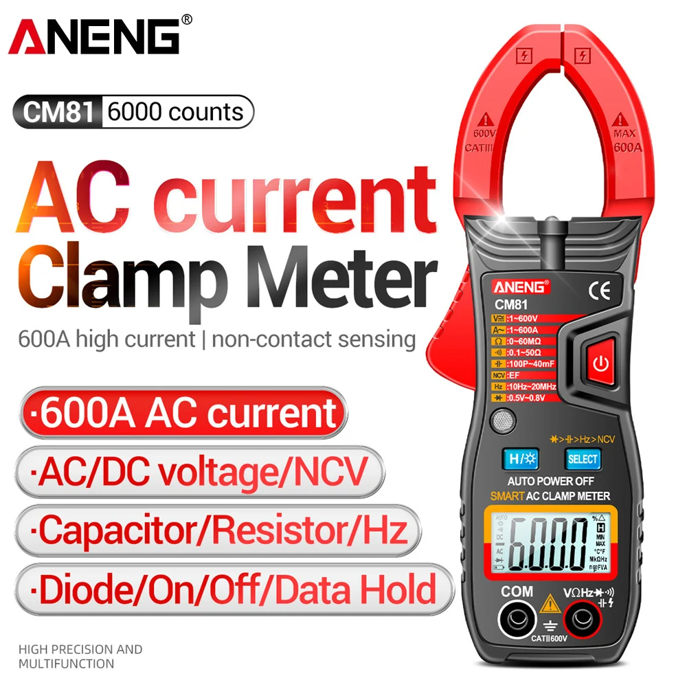 

ANENG CM80/CM81 Digital Clamp Meter Ammeter Voltage Car Amp Hz Capacitance NCV Ohm Test Multimeter Digital Profesional Tester