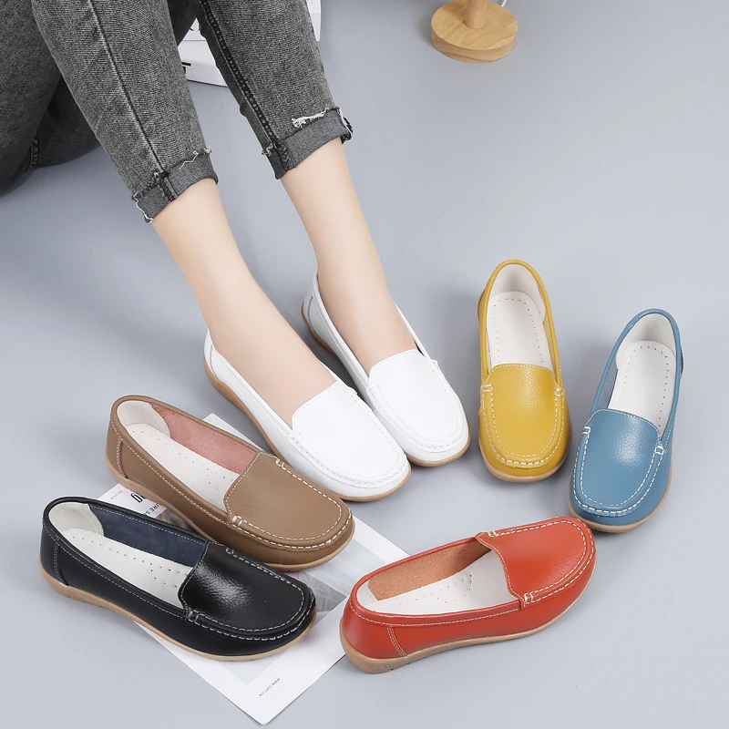 New Moccasins Women Flats 2023 Summer Woman Luxury Loafers Genuine Leather Female Shoes Slip-on Women's Casual Shoes Big Size