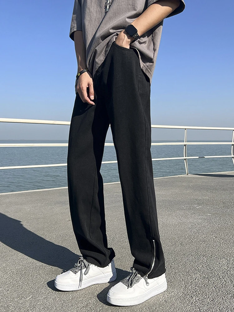 Men Solid Baggy Jeans PantsKorean Fashion Harajuku Denim Trousers Male Wide Leg Black Harem Pants Men Clothing JEANS