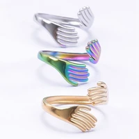 vintage two hands open hug rings stainless steel jewelry opening adjustable ring bague femme acier inoxydable couple gift party