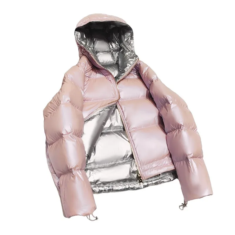 Pink 2023 New Bright Surface Wash-Free Short down Jacket Women's Two-Sided White Duck down Bread Coat enlarge