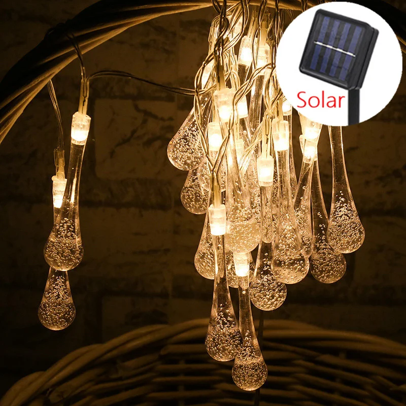 

Solar LED Water Drop Lights Holiday String Light Waterproof Fairy Garden Decor Outdoor Led Street Garland Christmas Decoration