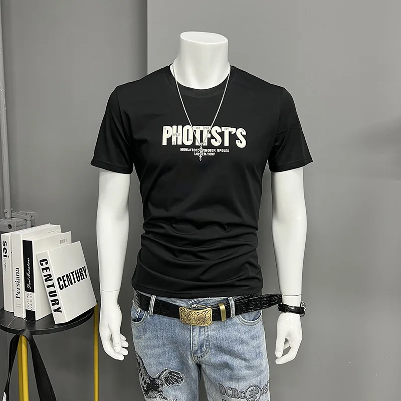 Футболка мужская летняя облегающая с коротким рукавом и круглым вырезом