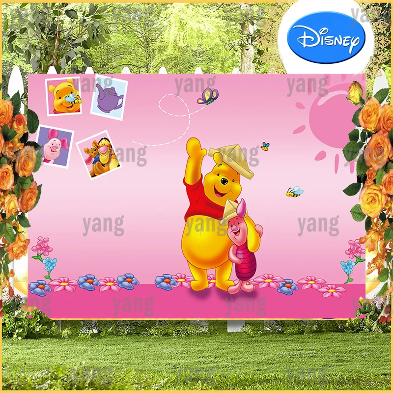Lovely Colorful Wall Banner Disney Winnie Bear Party Glitter Background Birthday Tigger Backdrop Custom Cartoon Decoration