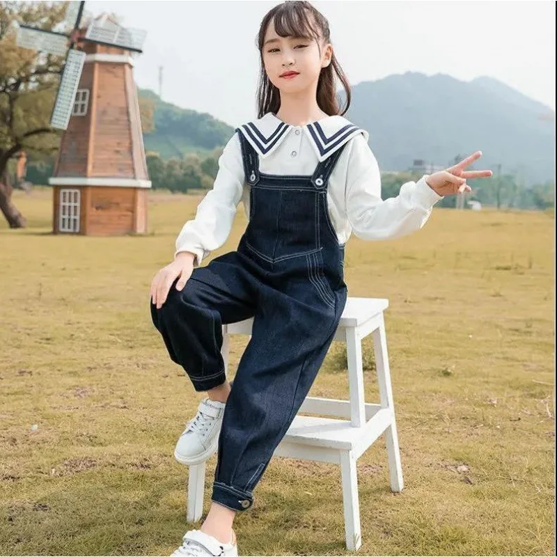 

Girls Clothing Set 2022 Spring Autumn Kids Princess Outfits Blouses+Denim Overalls 2pcs Teenage Children's Clothes Costume 4-14Y