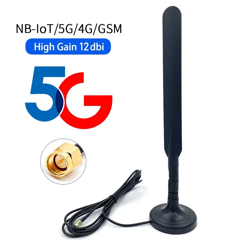 

GSM 4G 5G Antenna Magnetic Base 600-6000MHz 12dBi High Gain Omni Wifi Aerial 2 Meters Cable SMA Male for Router Modem