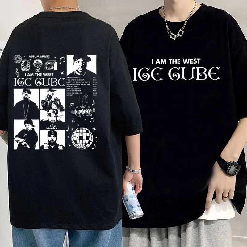 

Rapper I Am The West Ice Cube Double Sided Print Graphic T-shirt Men Fashion Oversized Tshirt Men's High Quality Cotton T Shirts