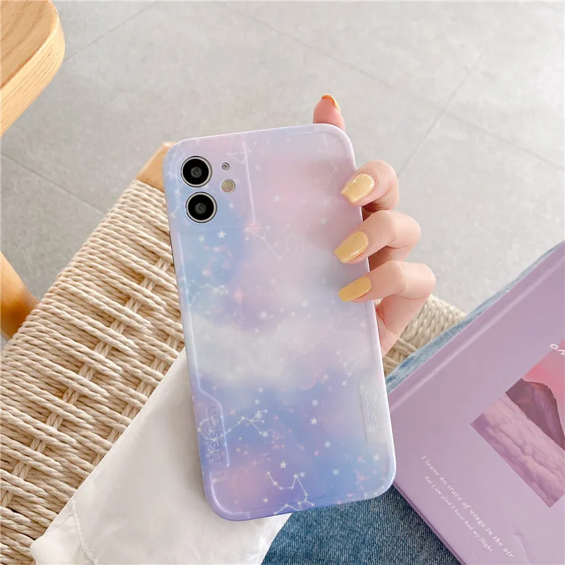 Lüks Retro yıldızlı sky nebula takımyıldızı sanat telefon kılıfı iPhone 13 12 11 Pro Max XR Xs Max 7 8 artı durumda sevimli yumuşak kapak