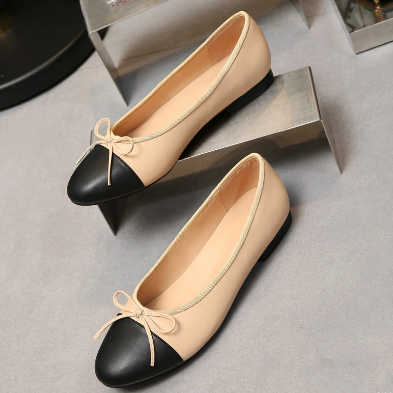 

2023 Autumn New Versatile Round Head Shallow Mouth Ballet Shoes Bow Flat Bottom Flat Heels for Women