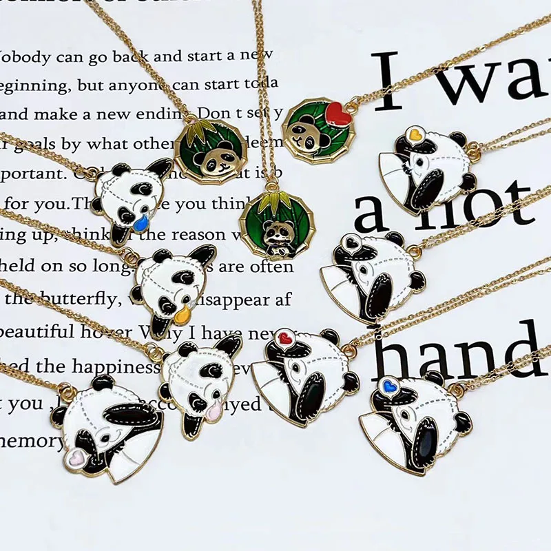 

Fashionable Cute Enamel Chinese National Treasure Animal Panda Pendant Women Necklace Gold Stainless Steel Chain Party Gift
