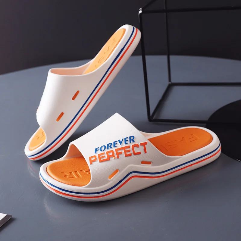 

Summer Outdoor Men's Slippers Alphabet Non-slip PVC Slides Home Women Bathroom Sandals Outdoor Open Toes Unisex Thick Shoes 2022