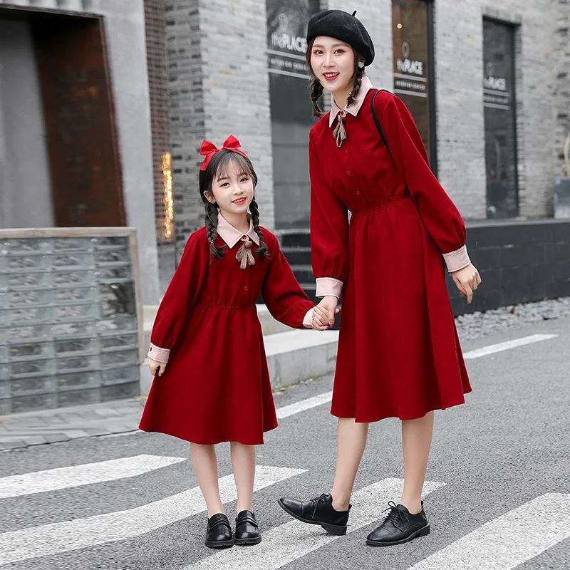 

Mother Daughter Dress Family Matching Outfits Autumn Long Sleeve Mommy And Me Dresses Clothes Outfits Casual Women Girls Dress