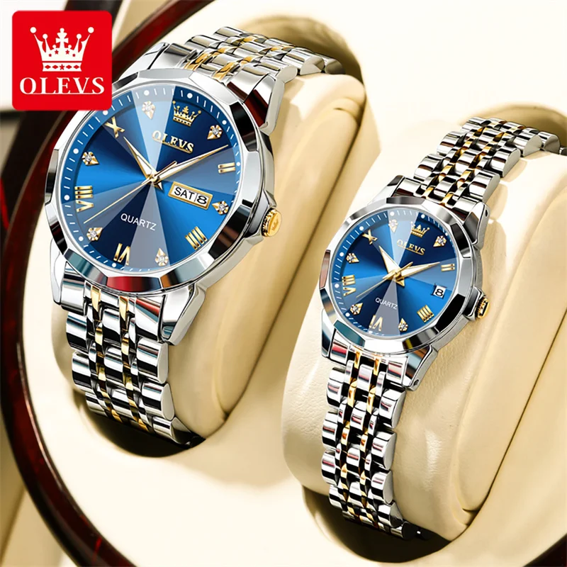 OLEVS New Fashion Couple Watches Ladies Top Brand Luxury Creative Steel Women Men Watches Female Quartz Waterproof Watch Gift