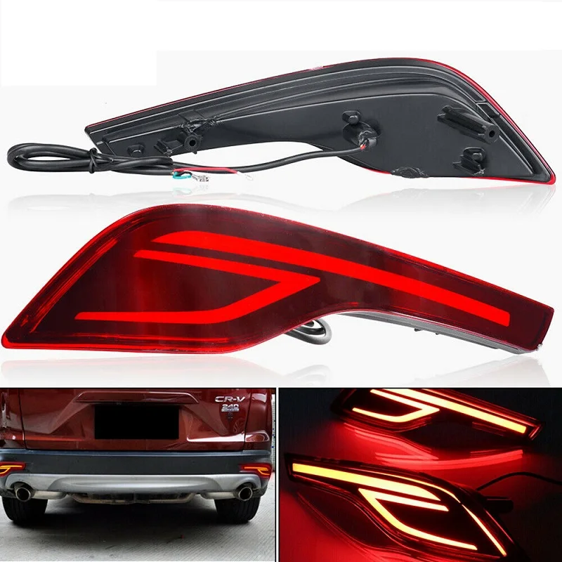 

2Pcs LED Bumper Reflector Lights For Honda CRV CR-V 2017-2021 Tail Brake Lights Turn Signal Light Rear Fog Lamp Stop Light Red