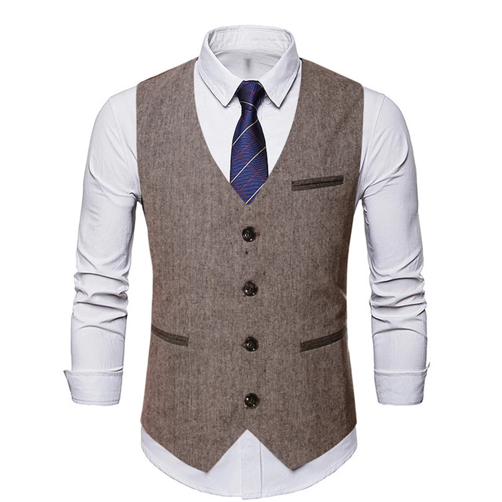 

Жилет мужской деловой повседневный, однобортный приталенный пиджак в стиле пэчворк, с V-образным вырезом, без рукавов, для свадьбы