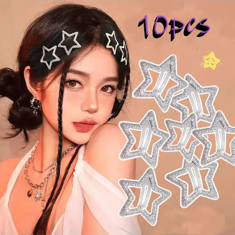 

10pcs Y2k Star BB Hair Clips Women Grils Dripping Glue Thin Shimmer Side Bangs Hairpin Accessories Cute Sweet Headwear Styling