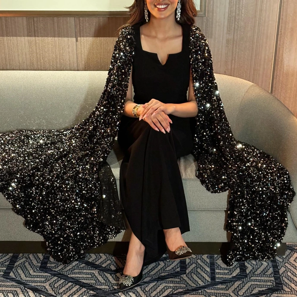  Вечернее платье из джерси с блестками на день рождения прямое квадратным