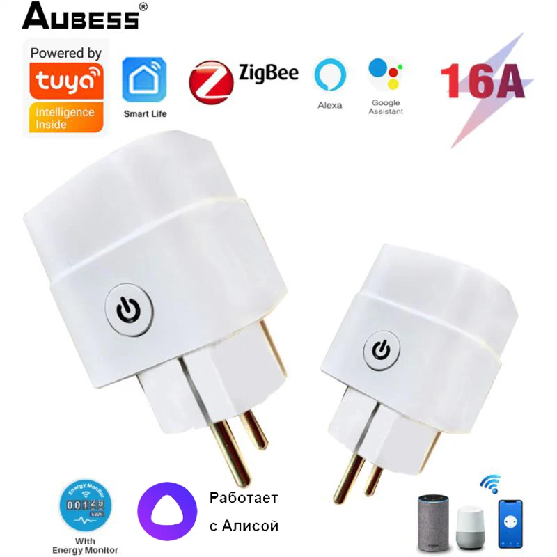 Tuya Smart Zigbee Plug 16A EU Outlet 3520W Power Meter Compatiable With Alexa Google Home Alice And Hub SmartLife/Tuya APP | Электроника