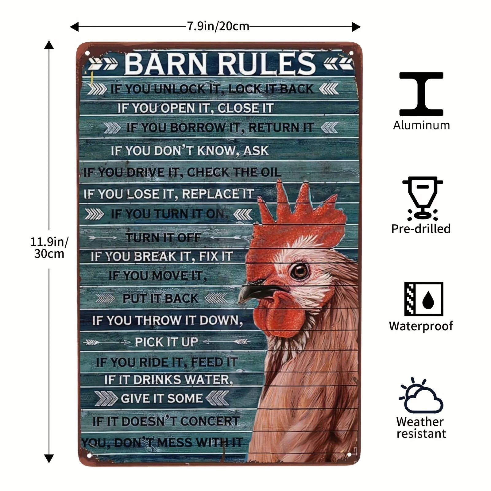 

New Tin Metal Sign,Metal Sign Chicken Barn Rules Sign Vintage Chicken Coop Farm Wall Decor Sign, 8x12 Inch