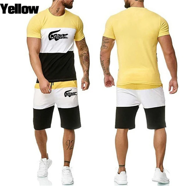 Summer Men's Bodybuilding Striped Tracksuits Fashion Casual Short Sleeve+Half Shorts 2PCS Graphic T-shirt Shorts Sets Sportswear 5