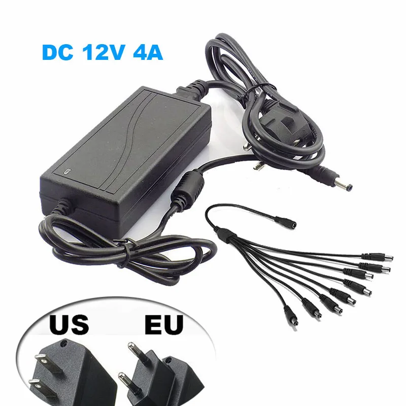 

DC 12V 4A Monitor Power Adapter Power Supply +1 to 8 Way Male to Female Power Splitter Cable for Surveillance CCTV IP Camera