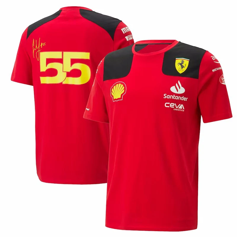 

2023 New F1 Formula One Racing Team Spain New Jersey Short Sleeve Carlos Saines T-shirt Men's Women's Red Ferrari Casual55Top