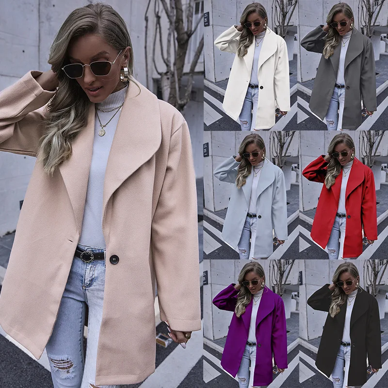

Women's autumn and winter coat Fashion lapel Long woolen coat Women