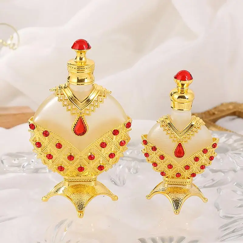 

Arab Perfume Dispenser Vintage Red Gems Glass Essential Oil Bottle Arabic Style Refillable Travel Perfume Bottle