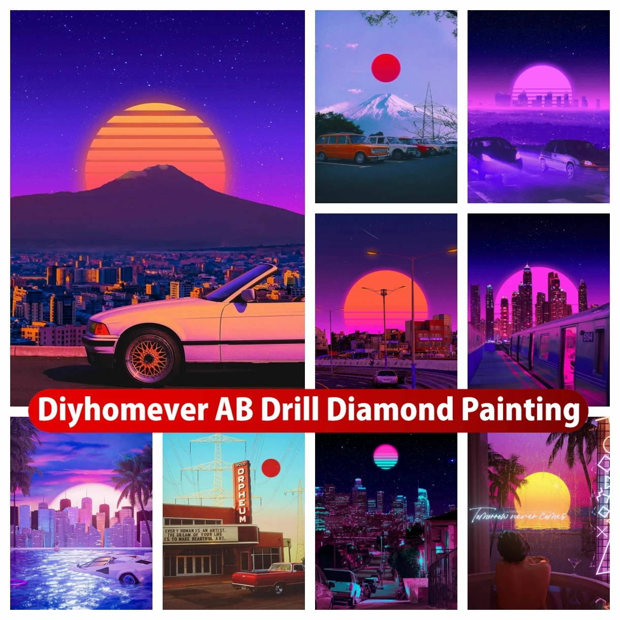 

Japan Sunset Neon 5D DIY AB Diamond Painting Mosaic Landscape Art Cross Stitch Rhinestones Handmade Embroidery Home Decor Gift