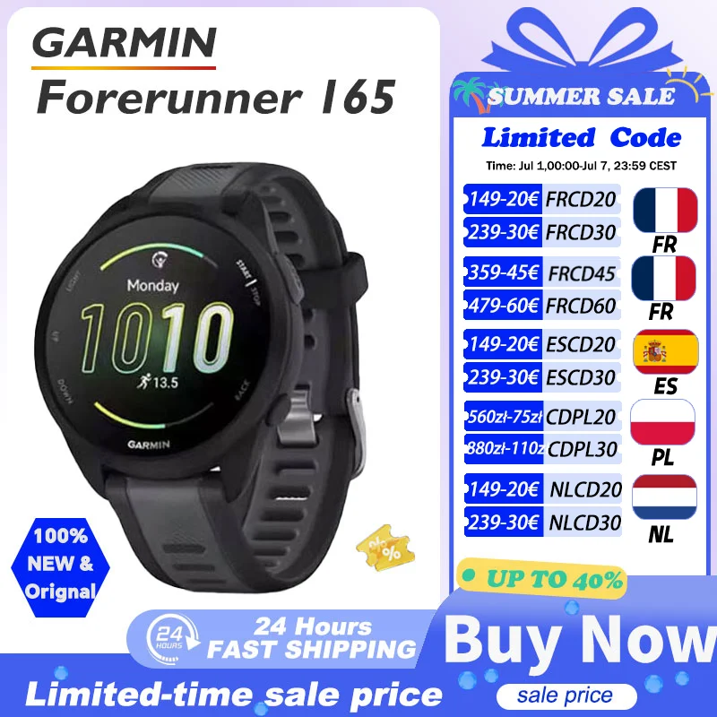 GARMIN Forerunner 165 garmin watch pulse ox sensor stress tracking wrist-based running dynamics wrist-based heart rate cross training