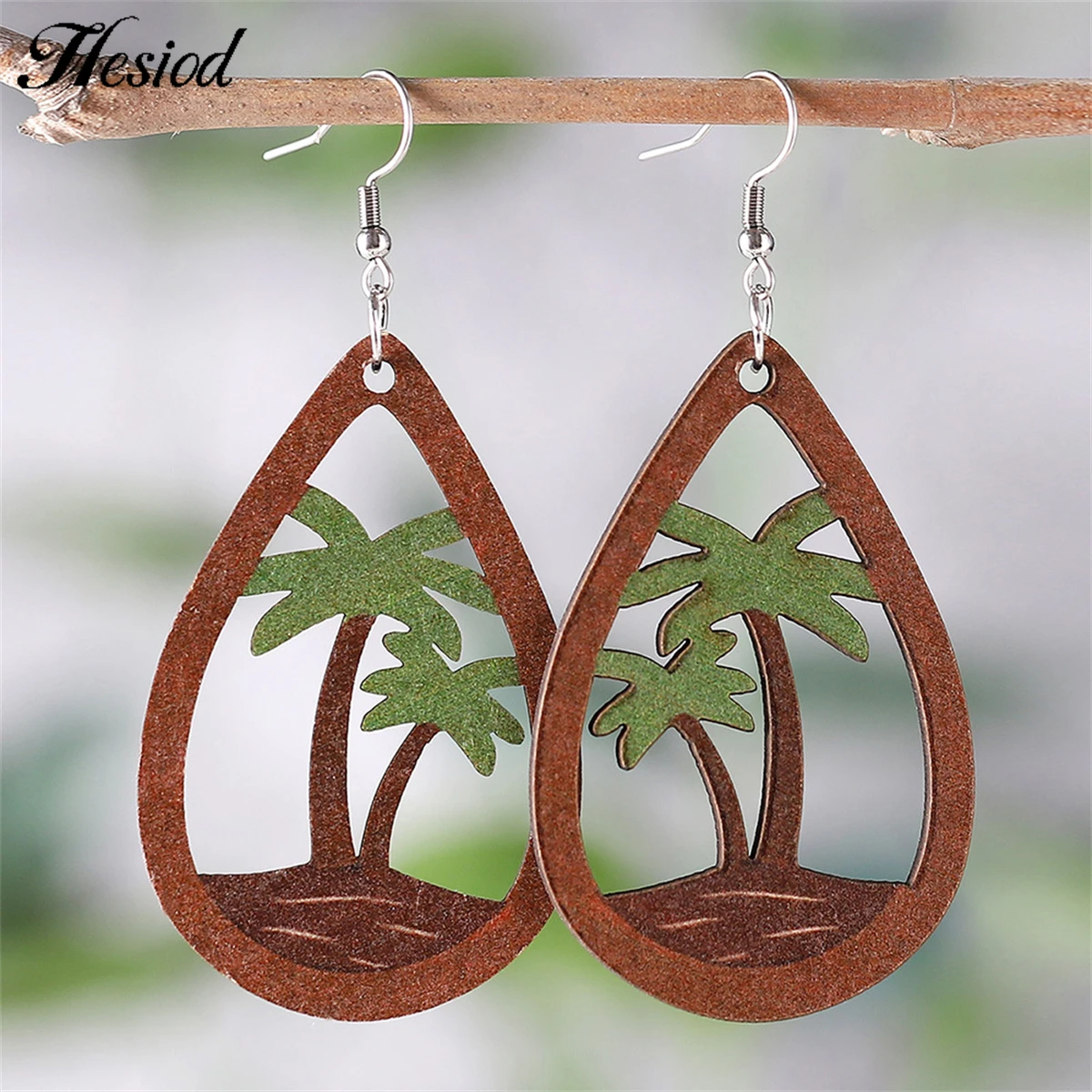 

New Trendy Beach Coconut Tree Hollow Wooden Pendant Hanging Dangle Earrings For Women Piercing Jewelry Accessories Gifts