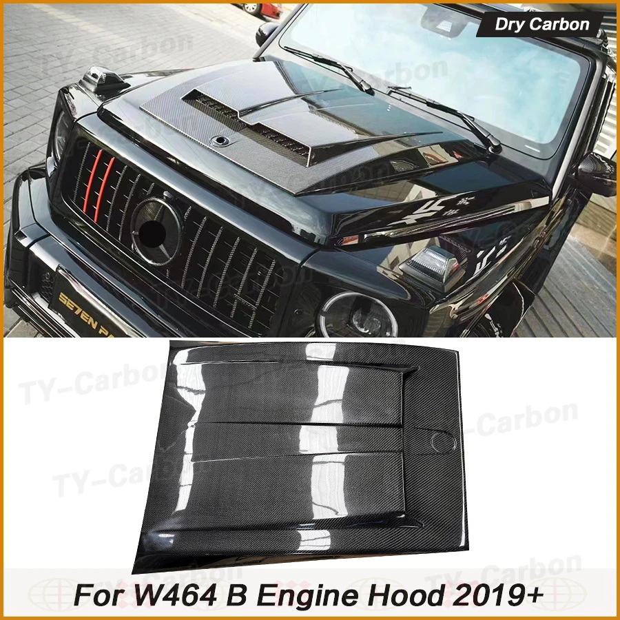 Фото Для Benz G Class W463A W464 G350D G500 G55 G63 AMG Передняя крышка капота двигателя из настоящего углеродного волокна автомобиля вентиляционное отверстие в стиле B FRP 2019-2024 №1