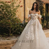anna beauty beach sweetheart off the sleeve appliques tulle wedding dress sexy vestido de novia custom made