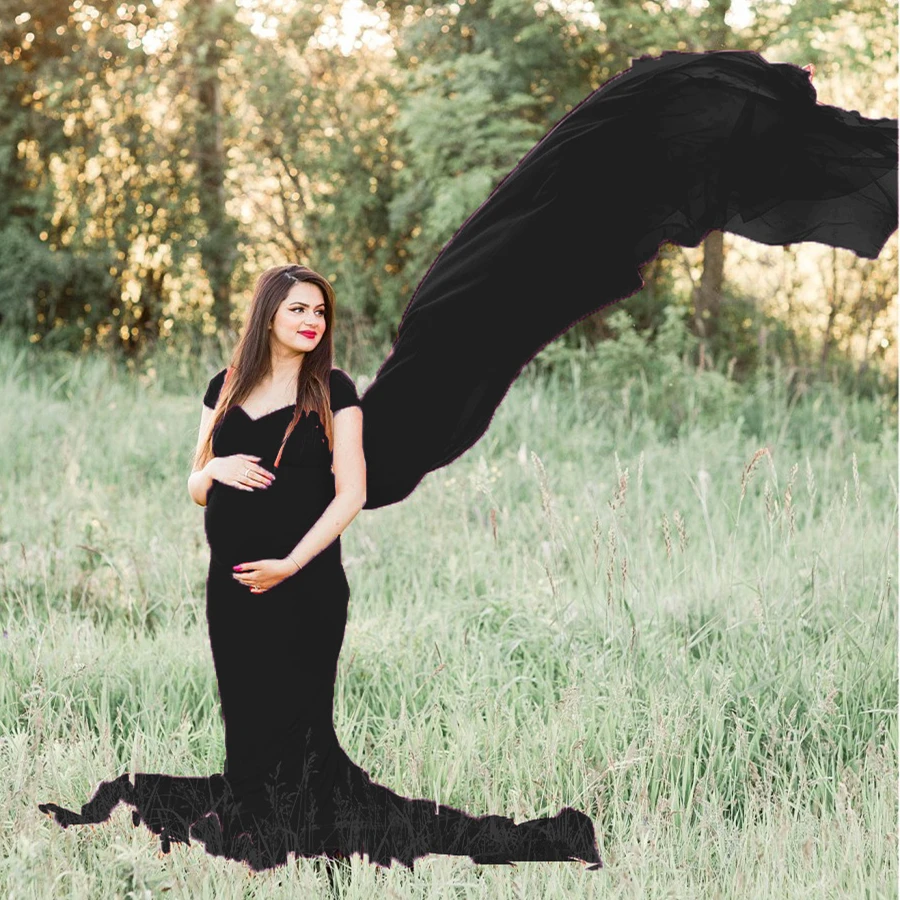 

New Elegence Women's Maternity Dresses For Photo Shoot Long Baby Shower Pregnant Women Photography Prop Tail Pregnancy Maxi Gown