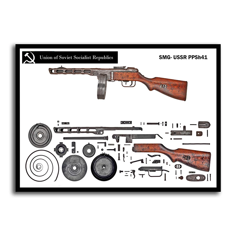 Винтажный постер с изображением боевого оружия и винтажной винтовки AK47