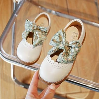 spring toddlers girls retro floral bow princess shoes kids leather shoes big girls fasion soft sole flats children single shoes
