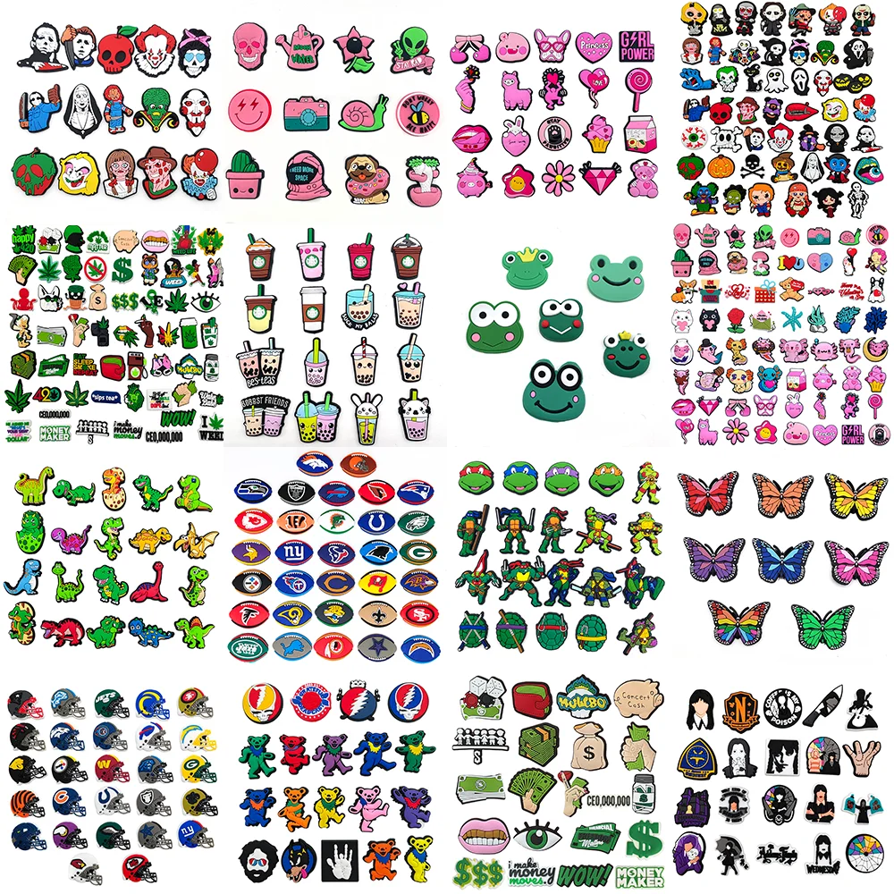 

16 Sets of Jibz Rugby Pink Series Weeds Shoe Croc Charms for Clogs Sandals Decoration Shoe Accessories Charms for Halloween Gift