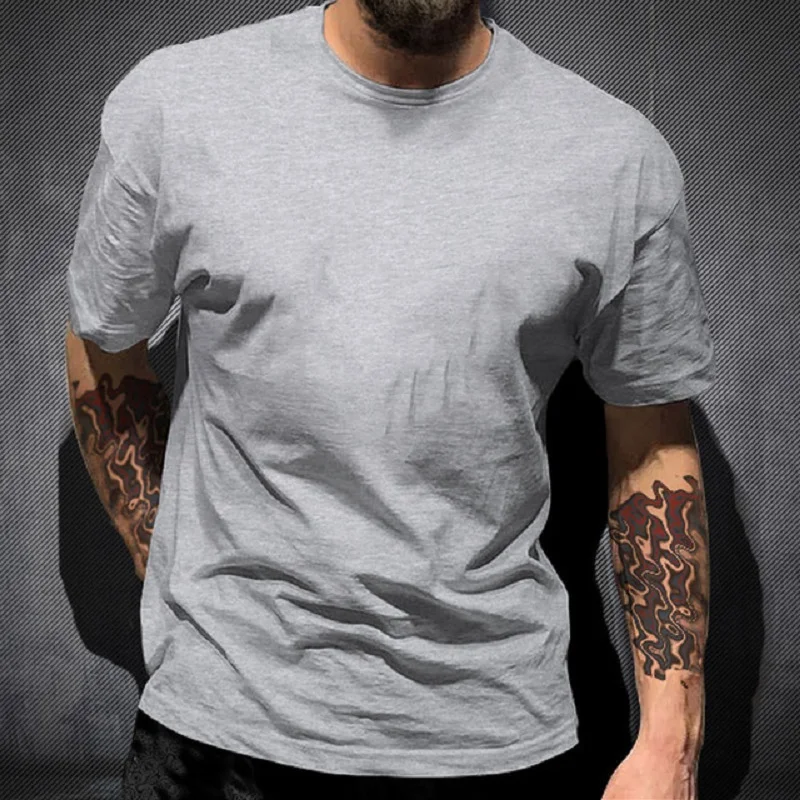 

2022 Men's Cotton Short Sleeve T Shirt Crew Neck Solid Color Top New Fitted T Shirt