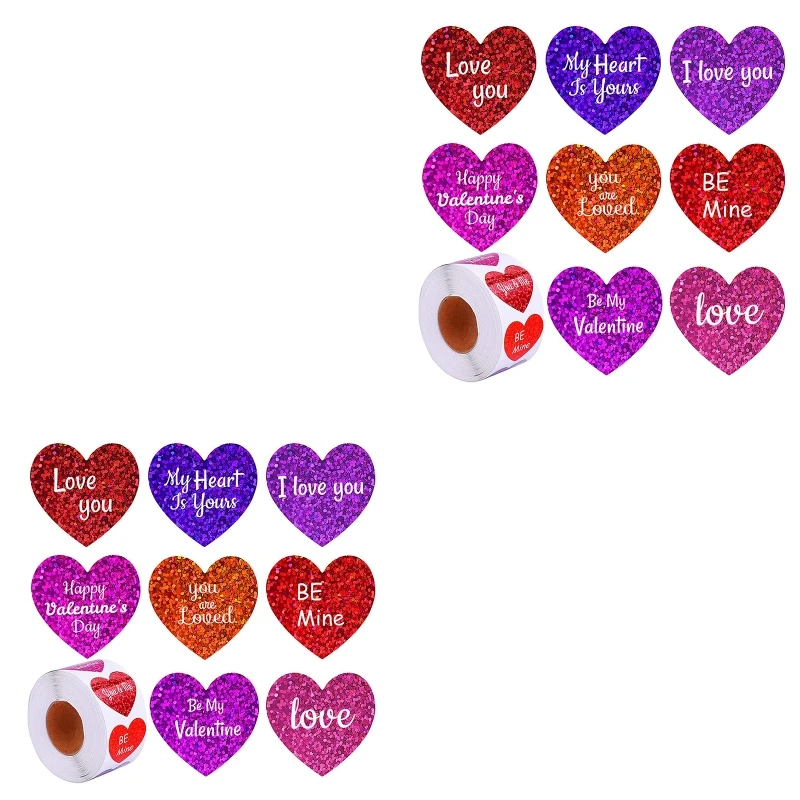 

500Pcs Valentine's Day Heart Labels Love Themed Stickers 8 Designs Decorative for Candy Bags Flower Present Cake Boxes