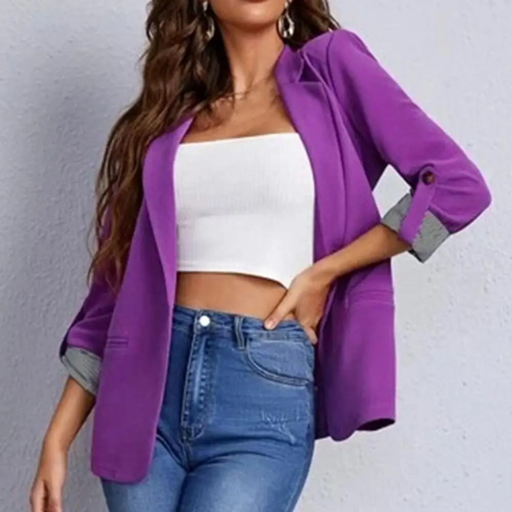 

Long Sleeves Washable Single Button Solid Color Temperament Suit Coat Outerwear