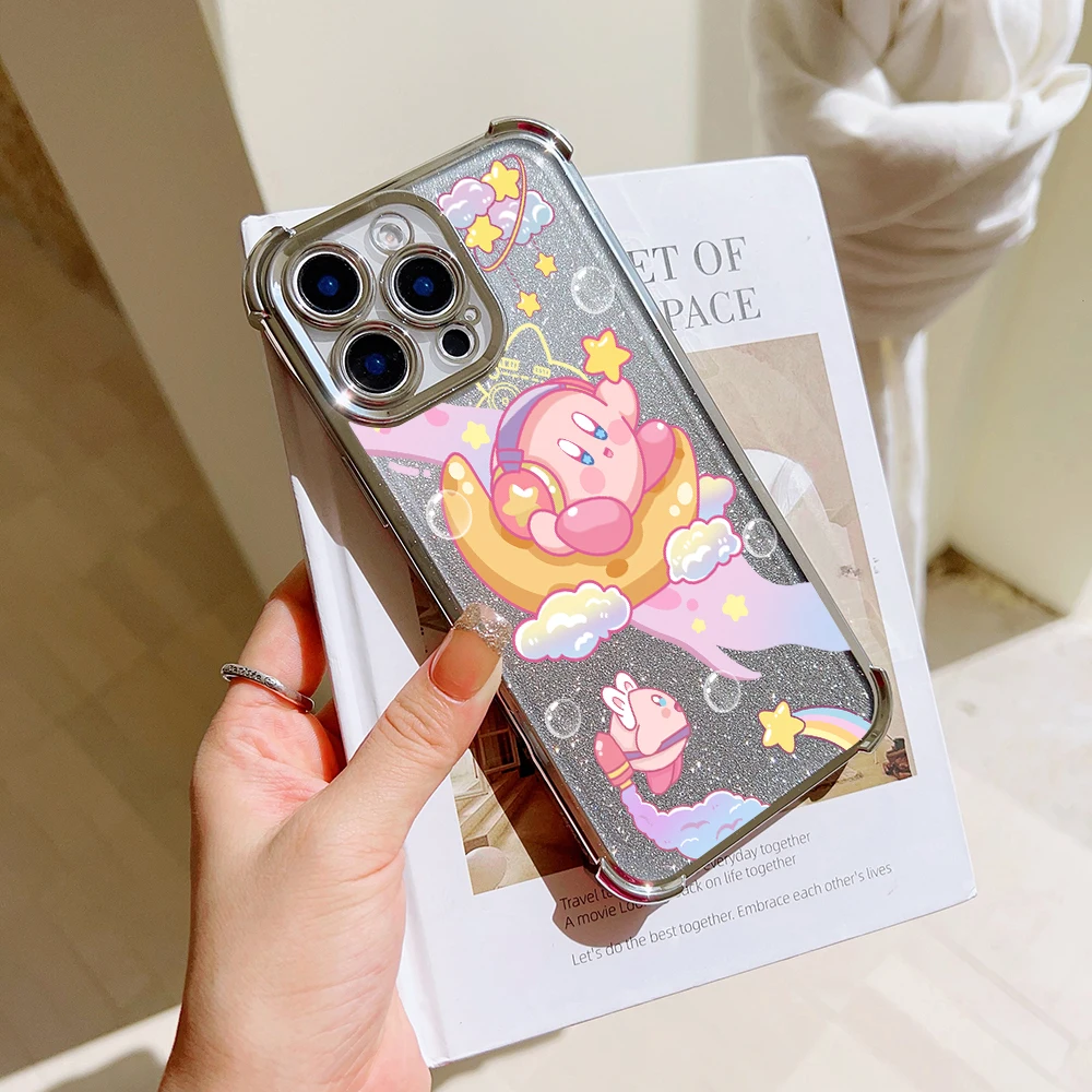 Cute Pink K-Kirbys Plating Case For Xiaomi Redmi 13C 14C 12C 10C 9A K50 Note 13 12 11 10 9 4G 5G Shockproof Anti Fall Cover